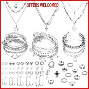 37-Piece Adjustable Alloy Jewelry Set for Women, Necklaces, Bracelets,